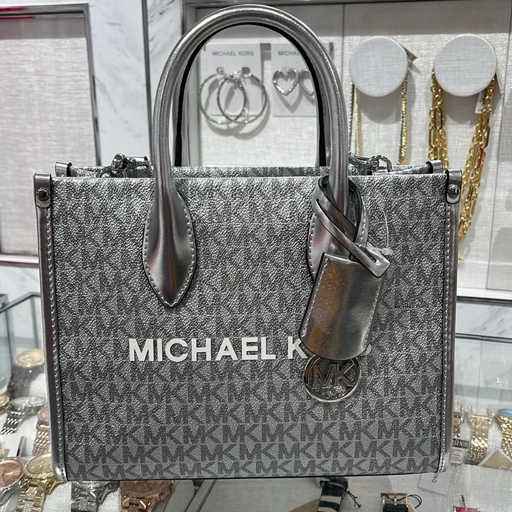 Michael Kors Mirella Small Metallic Signature Logo Crossbody Bag 
Silver 
NWT - Picture 10 of 16